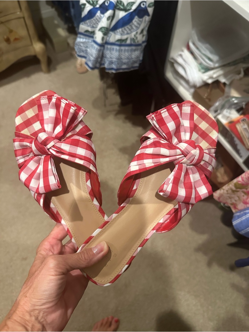 A New Day Red Gingham Bow Slide Sandals